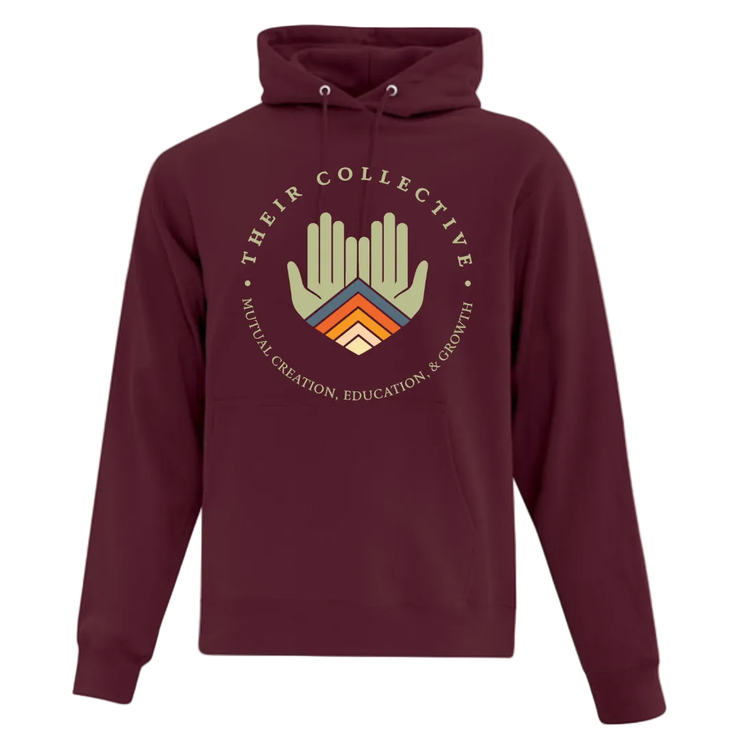 Maroon hoodie with 'Their Collective' logo