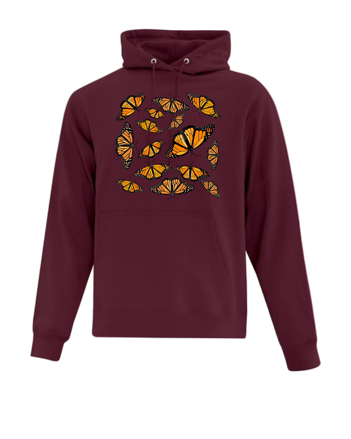 Maroon hoodie with Monarch butterfly design