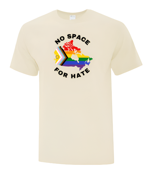 Natural Color t-shirt with  'No Space for Hate' Canada Map and Pride Flag 