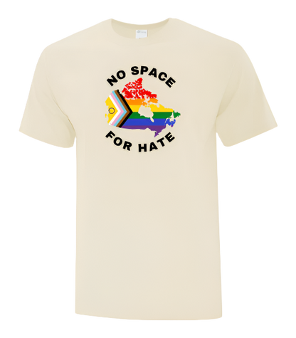 Natural Color t-shirt with  'No Space for Hate' Canada Map and Pride Flag 