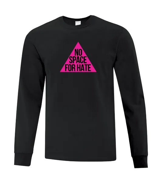 Black long-sleeve shirt with pink triangle and 'No Space for Hate' text 