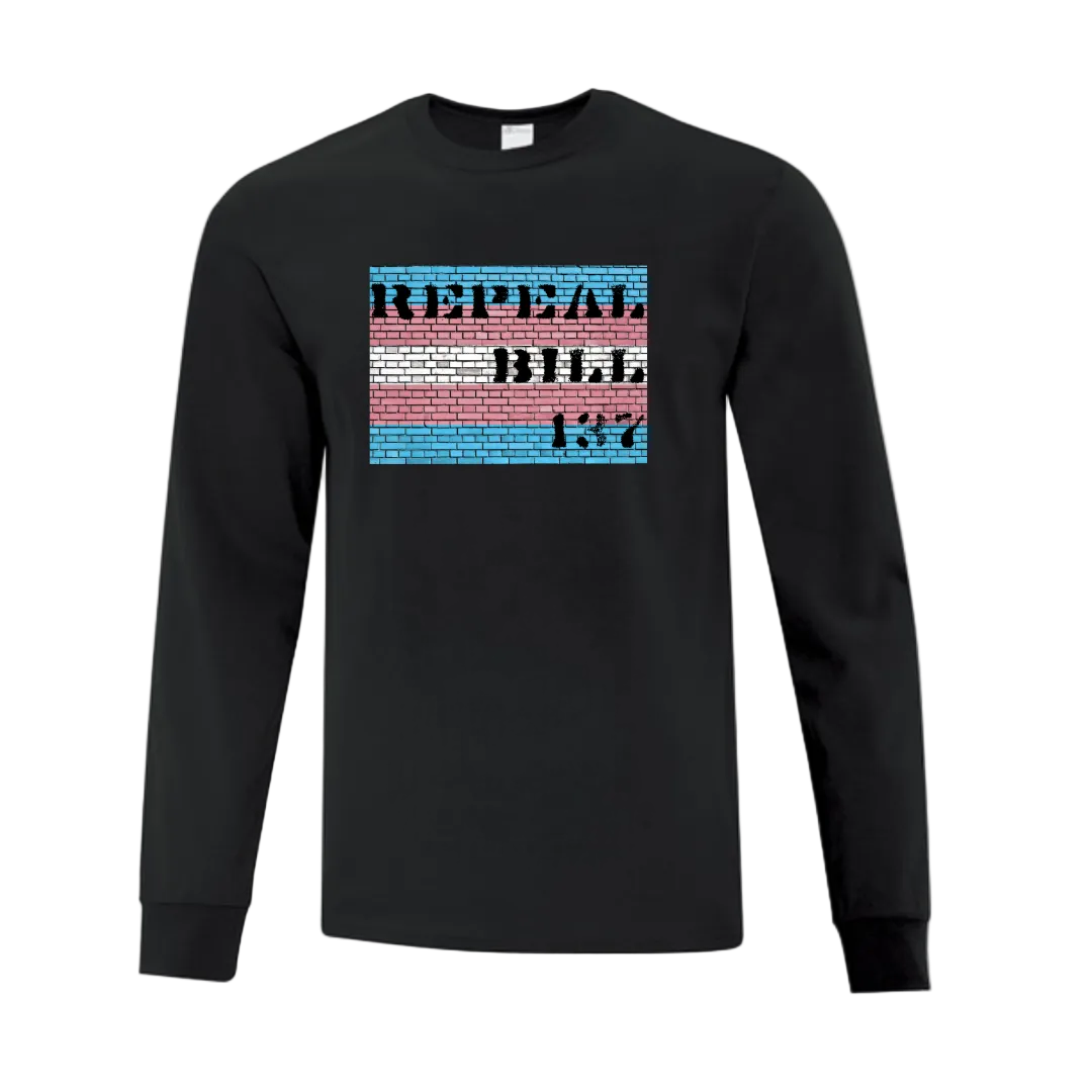 Black long-sleeve shirt with 'REPEAL BILL 137' text 