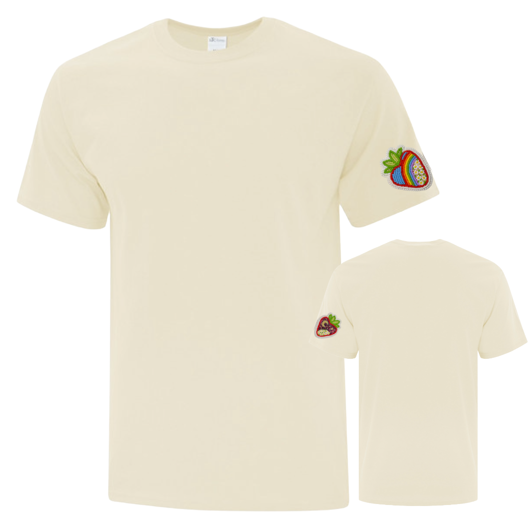 Natural color t-shirt with embroidered design on the sleeve 