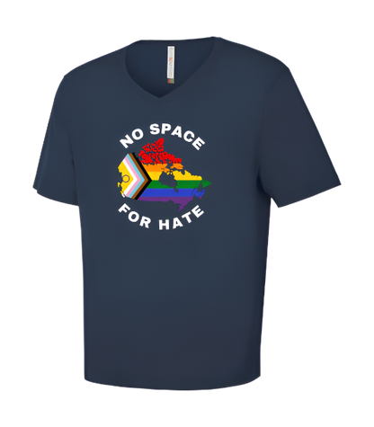V Neck T-Shirt - No Space For Hate Canada Map