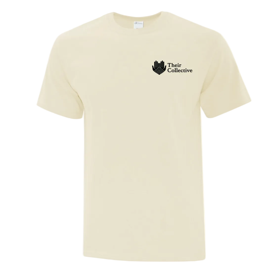 Beige t-shirt with 'Their Collective' logo 