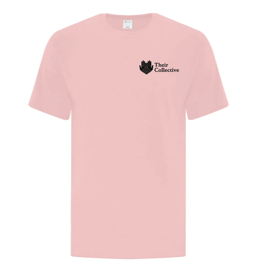 Pink t-shirt with 'Their Collective' logo 