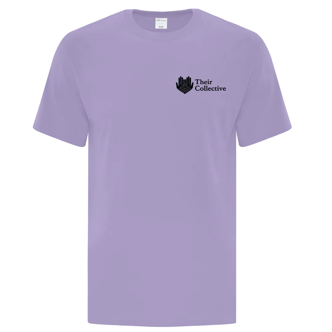 Purple t-shirt with 'Their Collective' 