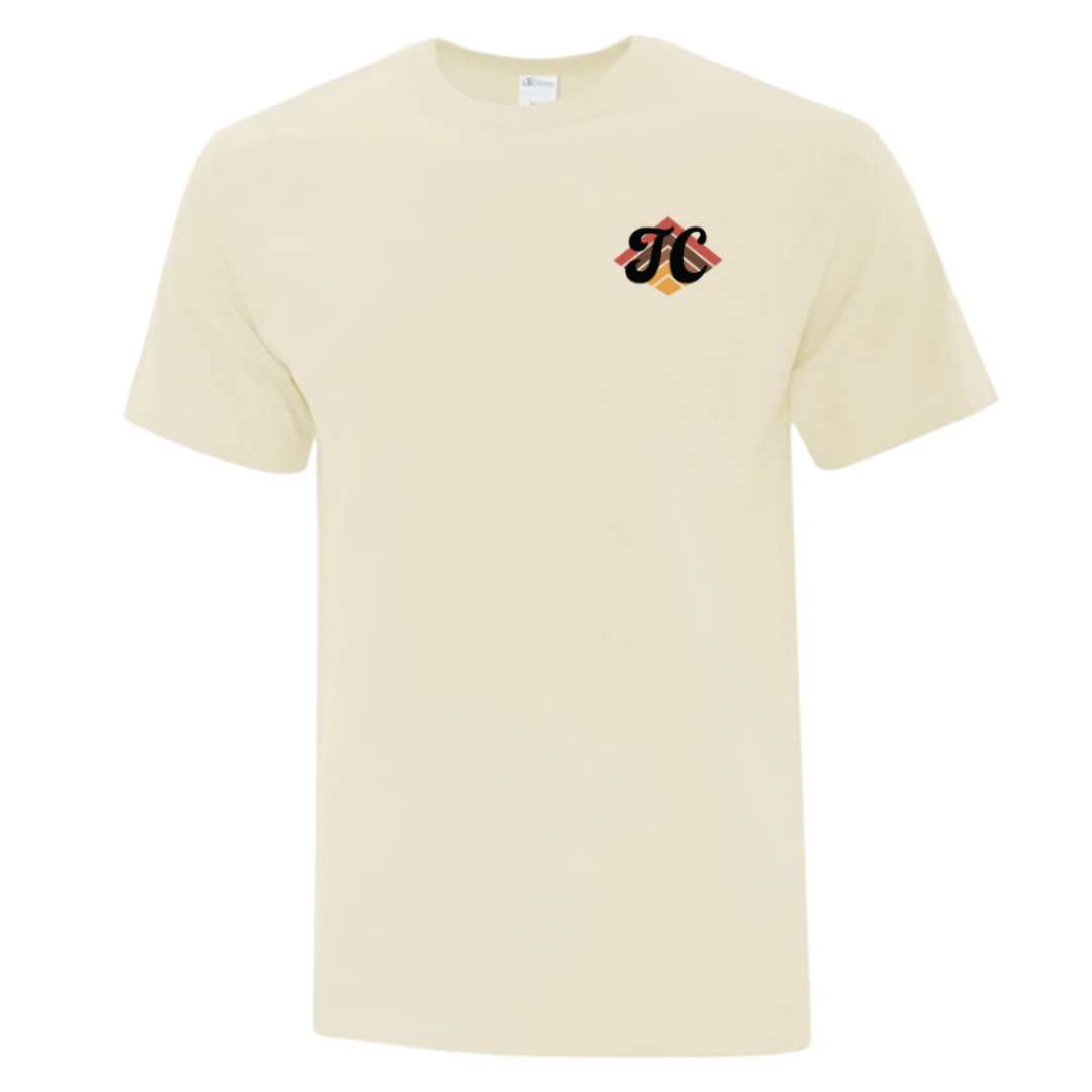 Natural Color t-shirt with a "TC" logo on the chest 