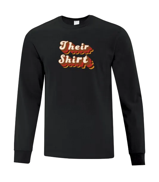 Black long-sleeve shirt with 'Their Shirt' text in red and white 