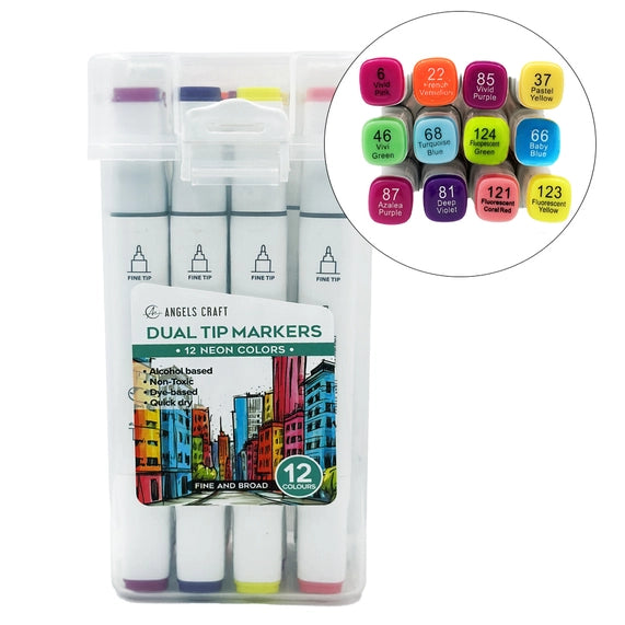 Alcohol Markers - 12 Pack - NEON COLORS